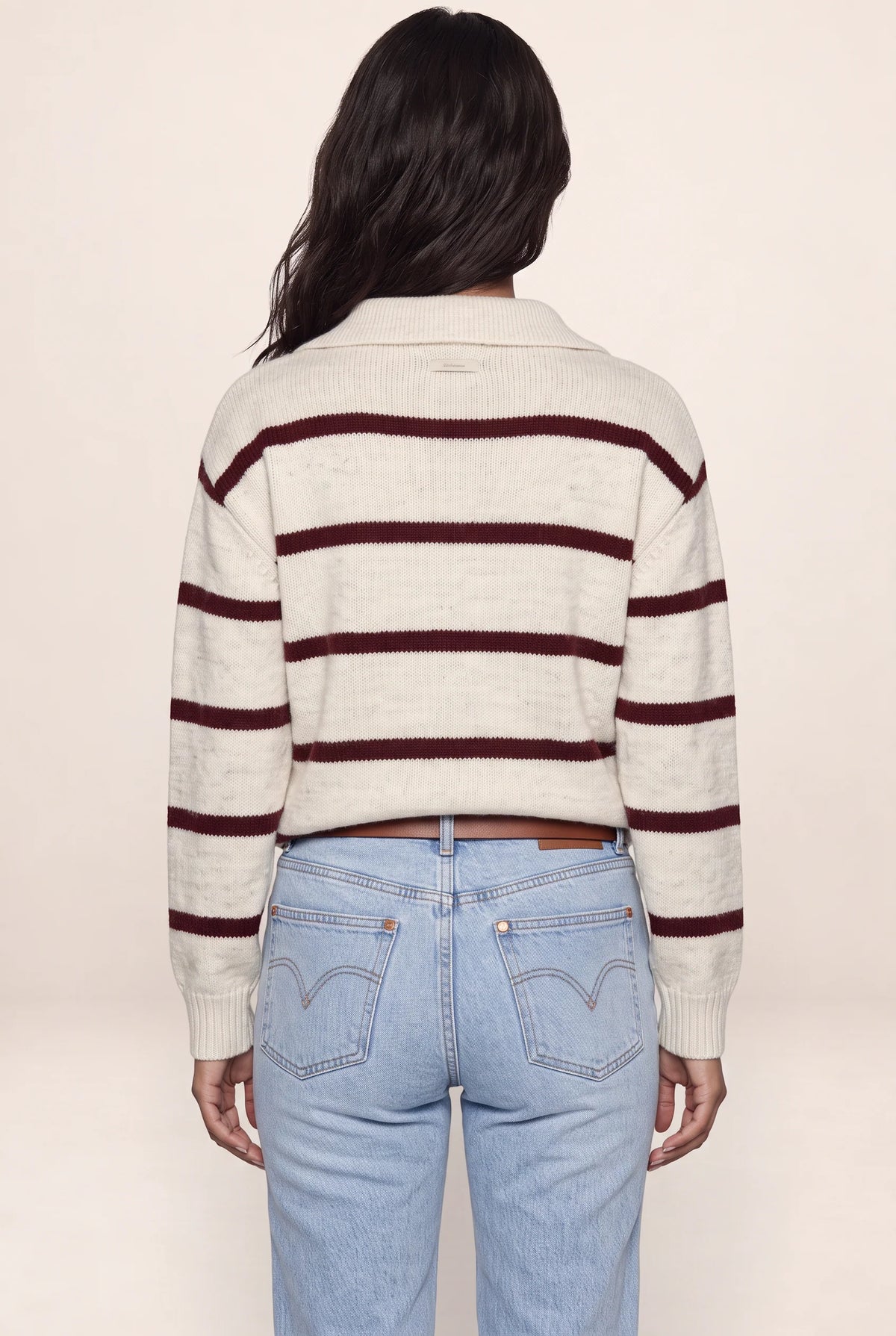 Women’s Wool Striped Jumper – Collared V-Neck Long Sleeve Knit Sweater